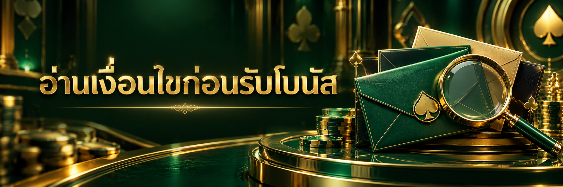 ซองข้อเสนอและแว่นขยายสื่อการอ่านเงื่อนไขโบนัสในโทนเขียวทอง